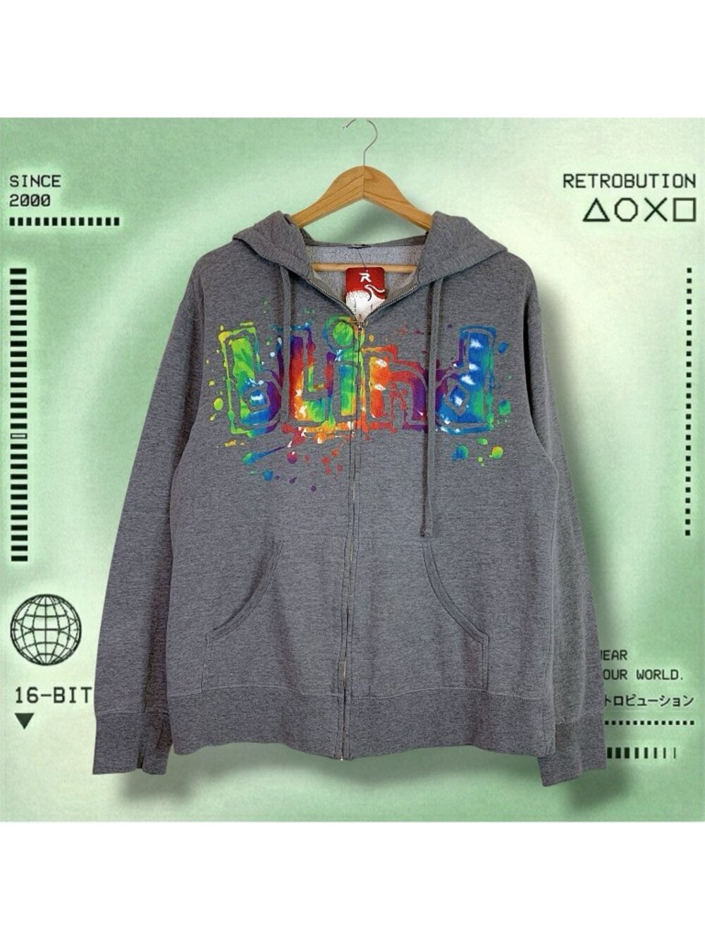 Vintage Blind Skateboards Multi Color Zip Up Hoodie Gray Size M